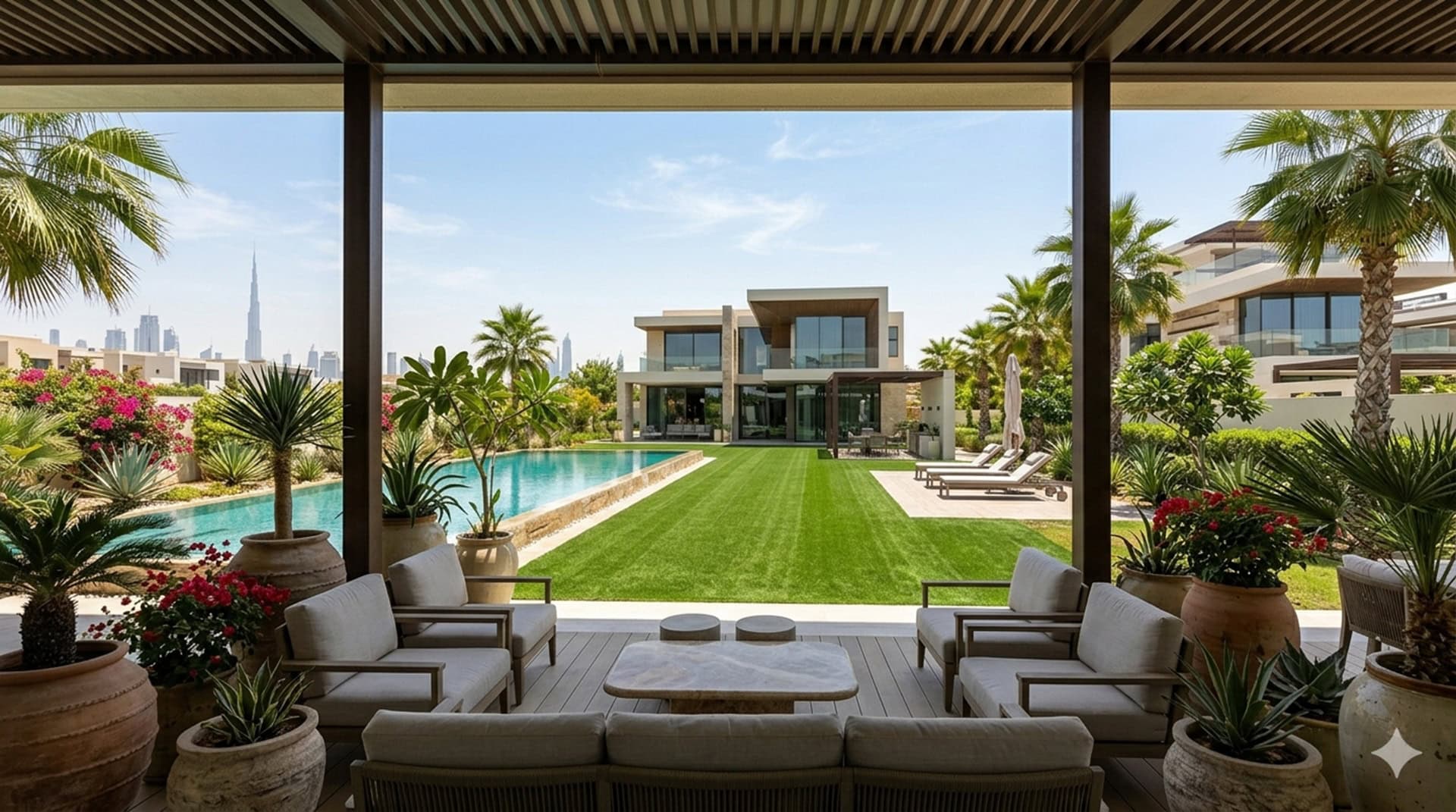 Artificial grass vs natural grass in Dubai villa garden showing green lawn and low maintenance option